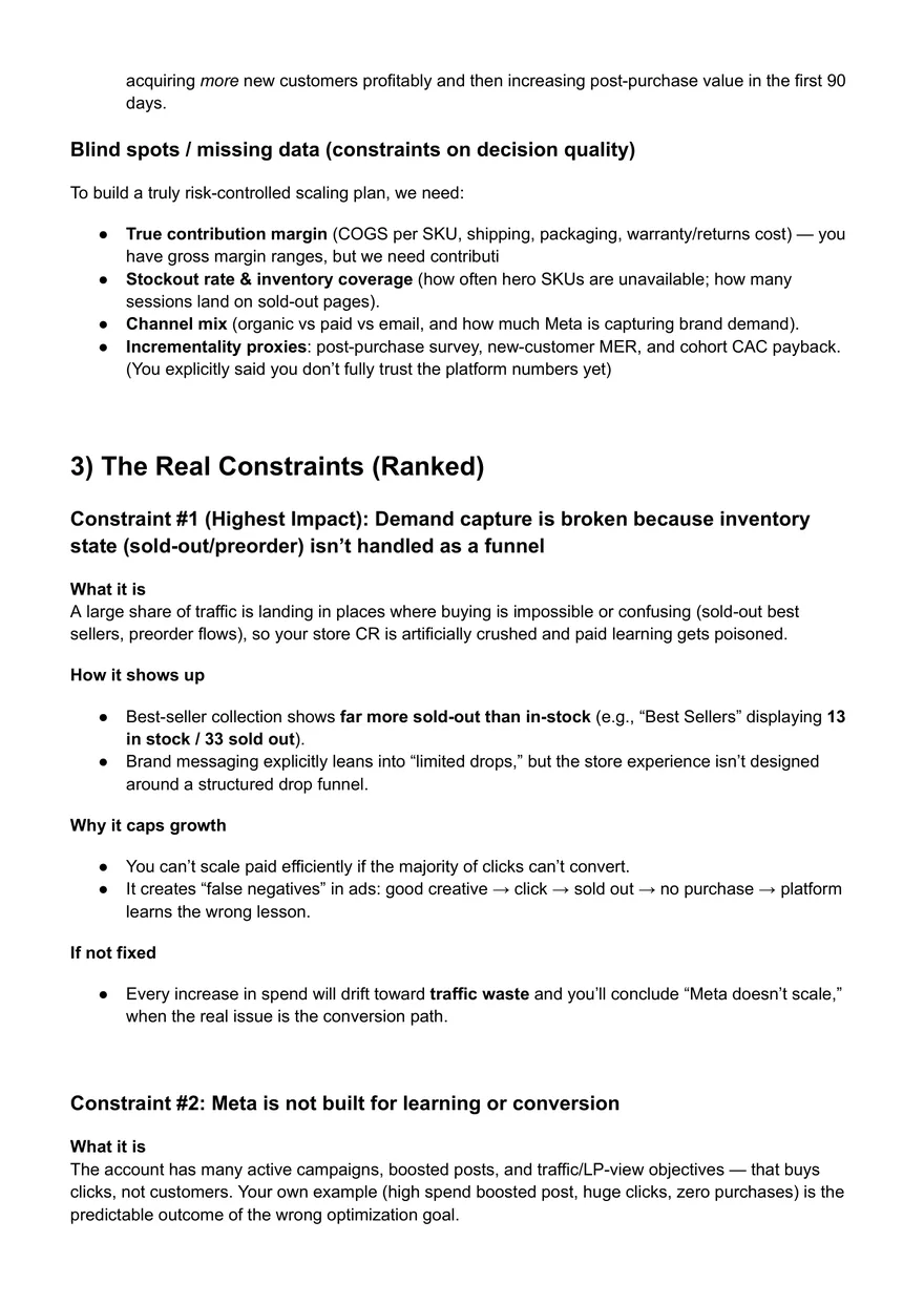 Redacted page from a real Profit Clarity Audit: the blind spots and missing data that limit decision quality