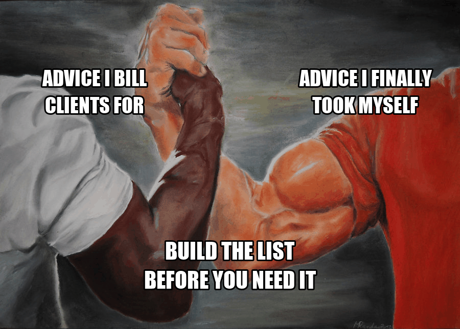 Epic Handshake meme: advice I bill clients for meets advice I finally took myself
